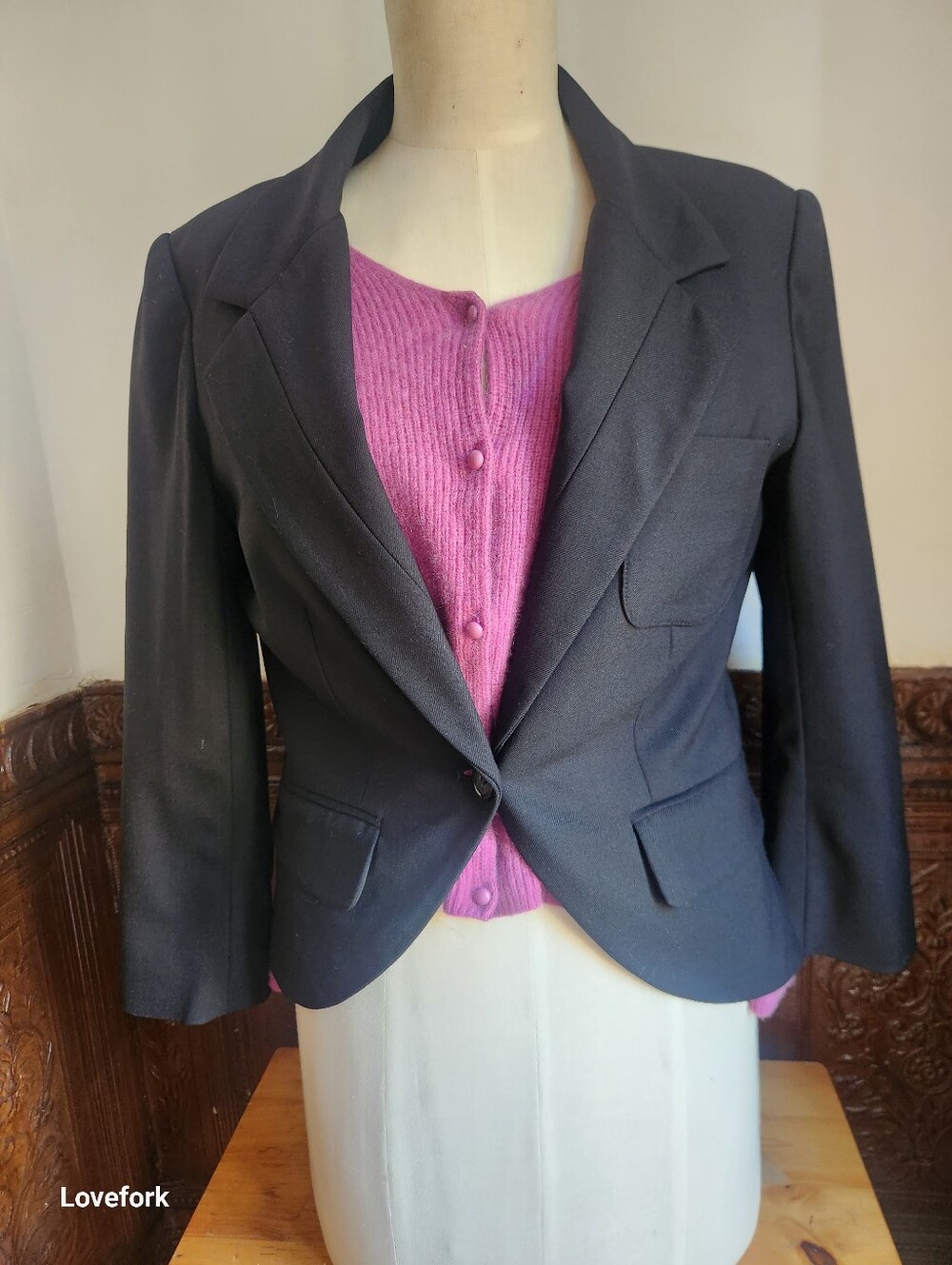 ELIZABETH JAMES Wool Black one Button Crop Style Blazer Sz 6